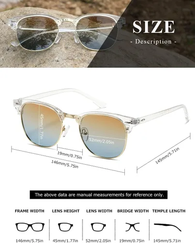 Vista 114 de AEVOGUE Gafas de sol polarizadas para mujeres y hombres semi marco retro gafas de sol AE0369