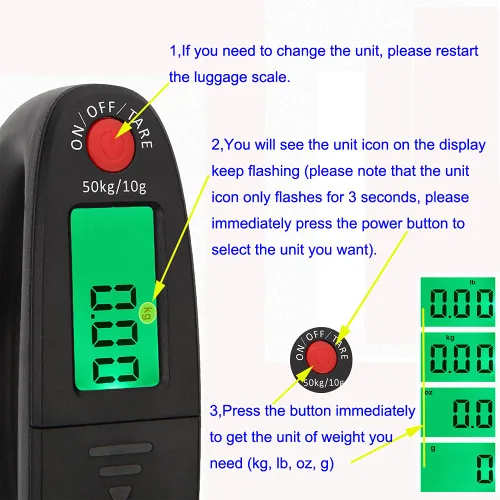 Vista 2 de Mougerk - Báscula de peso digital portátil para equipaje 110 libras 1102lbs 2 pilas AAA no incluidas negro