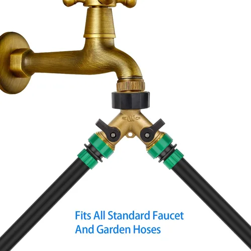 Vista 6 de Divisor de manguera resistente de 2 vías conector de válvula Y con 4 arandelas de goma y cinta de teflón de 65.6 ft - Adaptador de manguera