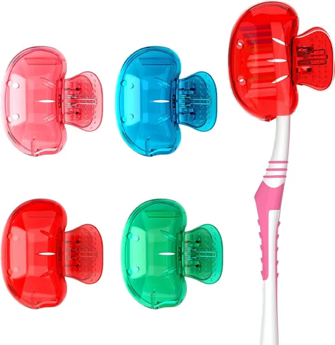 Vista 9 de Nincha Paquete de 4 fundas multicolor para cabezales de cepillo de dientes, protector universal con clip para cepillos manuales y eléctricos, morado