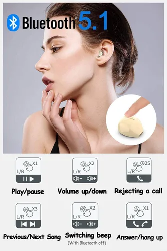 Vista 5 de Auriculares invisibles pequeños, mini, inalámbricos, Bluetooth, discretos, para música, hogar, trabajo