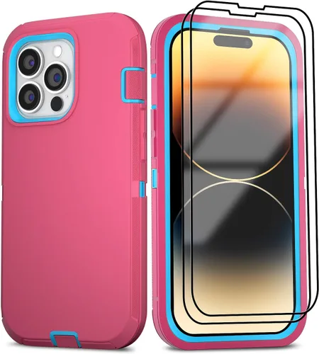 Vista 13 de Funda para iPhone 14 Pro Max de 6.7 pulgadas con 2 protectores de pantalla y soporte de funda de clip para cinturón, resistente protección de cuerpo