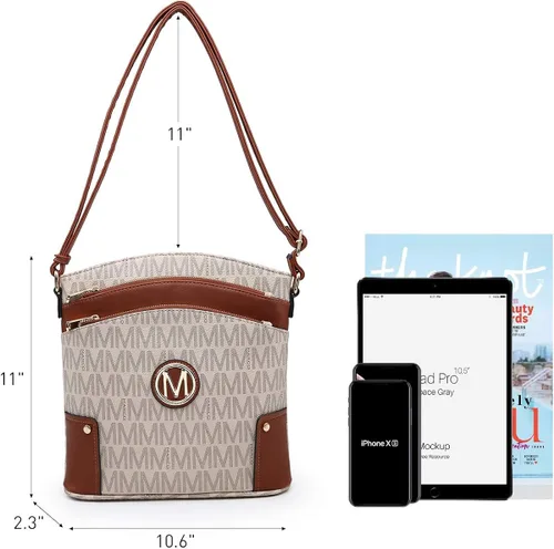 Vista 4 de MARCO M KELLY Bolsos cruzados para mujer, múltiples bolsillos, grandes, monograma, con cremallera, bolso de hombro de piel sintética para mujer