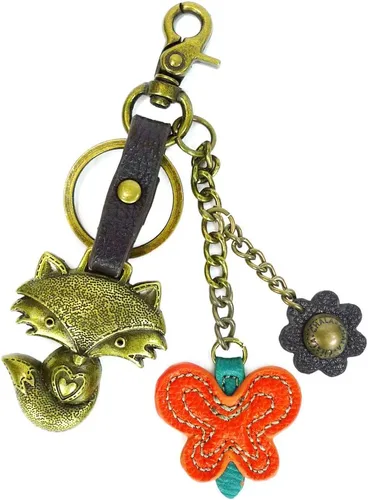 Vista 2 de CHALA Encantador bolso de hombro cruzado con solapa con cremallera superior y llavero - Borgoña (Metal Fox), Borgoña_ Metal Fox