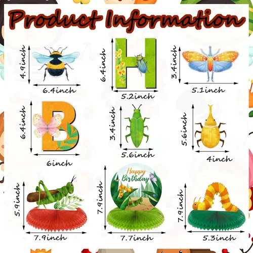 Vista 2 de 28 piezas de decoración de fiesta de insectos de primavera, pancarta de fiesta de insectos de abeja, mariquitas, decoración de remolinos colgantes