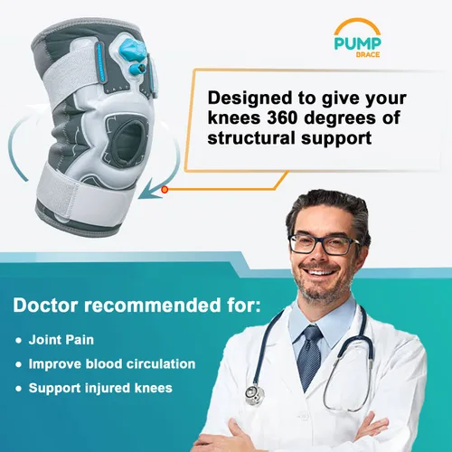 Vista 4 de Rodillera inflable con bomba integrada; rodillera de compresión – Soporte reutilizable con bomba de aire – para alivio del dolor de rodilla