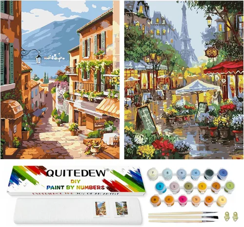Vista 28 de QUITEDEW Kit de pintura por números para adultos, Times Square para adultos, kits de pintura por números, paisaje de calle, pintura cuadrada