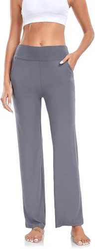 Vista 3 de ADANIKI Pantalones de yoga para mujer con bolsillos, pantalones de cintura alta con corte de bota y pierna recta para mujer, pantalones deportivos