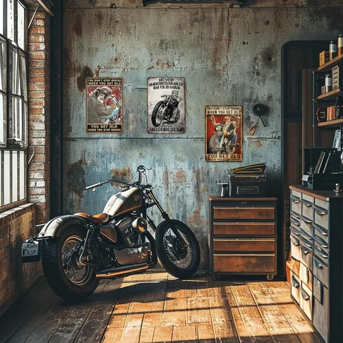 Vista 7 de Carteles de motocicleta Ubewair Regalos de motocicleta para hombres Arte de motocicleta de metal Decoración de pared Nunca subestimes a un viejo