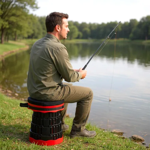 Vista 5 de Paquete de 2 cojines plegables de espuma viscoelástica gruesa para taburetes telescópicos, Oxford impermeable con correas elásticas, portátil