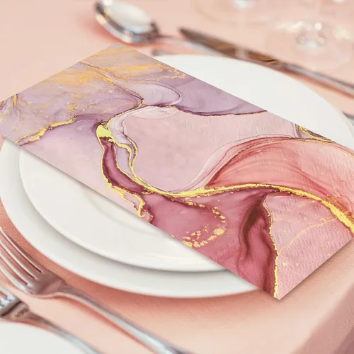 Vista 6 de AnyDesign Paquete de 100 servilletas desechables de mármol para invitados, servilletas de papel elegantes color rosa dorado marmoleado para cena