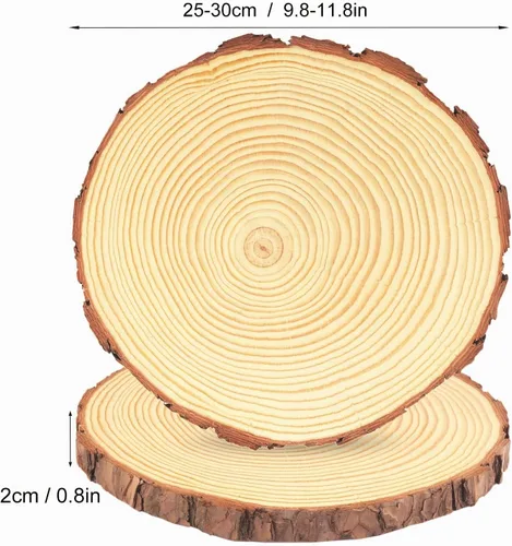 Vista 2 de 4 piezas de rodajas de madera natural de 10-12 pulgadas, círculos de madera de pino sin terminar con corteza para posavasos, manualidades DIY