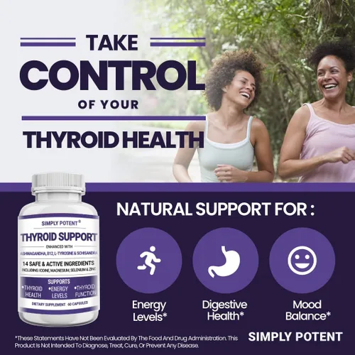 Vista 5 de Simply Potent Suplemento de apoyo tiroideo y apoyo suprarrenal 2 en 1 fórmula natural con yodo y ashwagandha para energía, metabolismo, enfoque