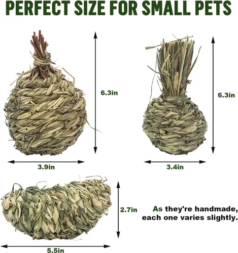 Vista 2 de 7 piezas de juguetes masticables de conejo, bola masticable natural de hierba Timothy para conejos, conejito molar y jugar hierba palo de juguete