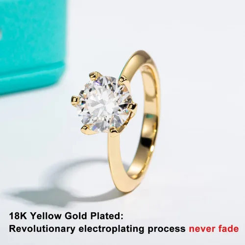 Vista 8 de AnuClub Anillo solitario de moissanita VVS1 de 6 puntas, color D de 6 puntas, plata chapada en oro amarillo grueso, nunca se decolora, regalo