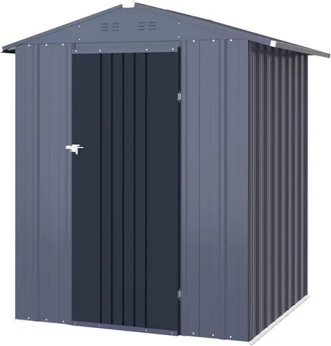 Vista 8 de Veikou Cobertizo exterior, 4 x 4 pies, acero galvanizado grueso, almacenamiento con puerta con cerradura, rejillas de ventilación, de metal
