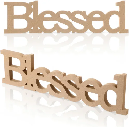 Vista 7 de Blulu Blessed - Letrero de madera con texto en inglés "Blessed", color negro 15 x 4 Inch Rustic Farmhouse Blessed Standing Decor for Thanksgiving