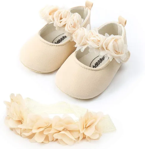 Vista 2 de HsdsBebe 2 unidsset recién nacido bebé niña princesa Mary Jane zapatos para niños pequeños vestido de boda zapatos planos con diadema gratis