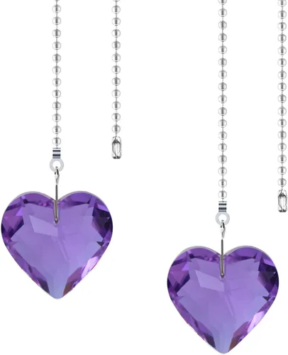 Vista 13 de Extensor de cadena para ventilador de techo, paquete de 2 colgantes decorativos de prisma de corazón de cristal de 12 pulgadas con conectores de AB