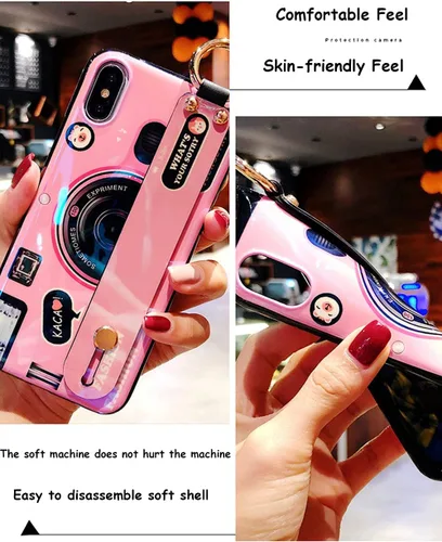 Vista 5 de Bonita funda cruzada compatible con Samsung Galaxy A12 5G, con correa para la muñeca, cordón de soporte y funda para cámara 3D, de silicona suave, a