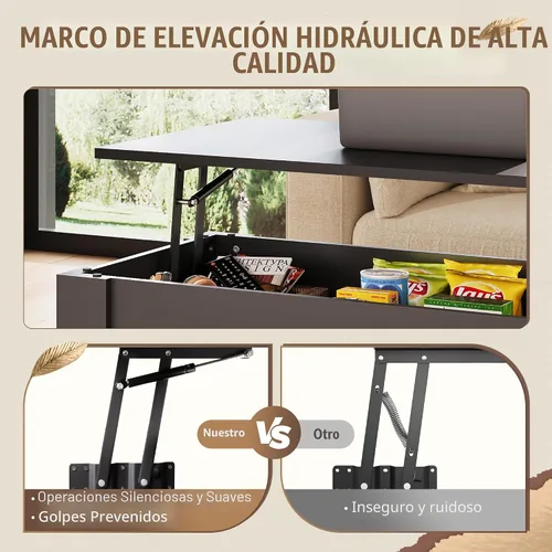 Vista 5 de WLIVE Mesa de Centro, Mesa de Centro de 39" con Tapa Elevable con Compartimento Oculto, Estante de Almacenamiento y Tapa Elevable para Hogar, Sala