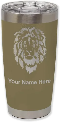 Vista 36 de LaserGram Vaso aislado al vacío de 20 onzas, cabeza de león, grabado personalizado incluido (negro)