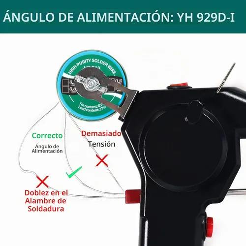 Vista 6 de YIHUA 929D-I Pistola de soldadura motorizada de alimentación automática con temperatura precisa variable (200-450°C), interruptor de encendido