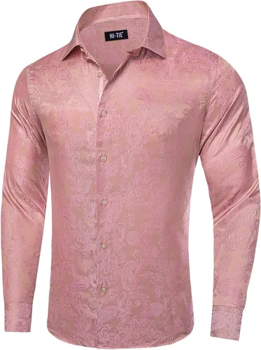 Vista 5 de Hi-Tie Camisa de manga larga jacquard con contraste interior sin arrugas para hombre