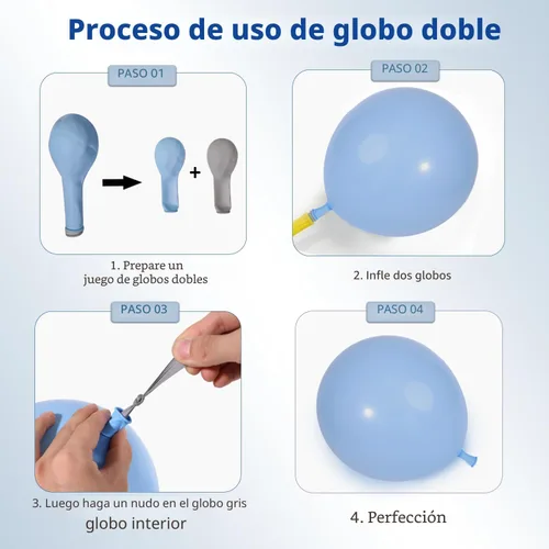 Vista 3 de Kit de Arco de Globos Azul Polvoriento Dorado, Kit de Arco de Globos Pastel de Doble Relleno Azul Claro Azul Oscuro Mezclilla Azul Pálido con Globos