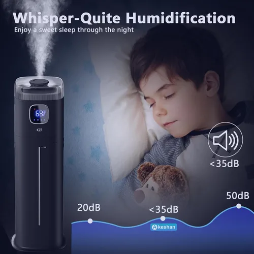 Vista 7 de KZF Humidificador grande para dormitorio, humidificador ultrasónico de niebla fría de 9L/2.5 galones con humidistato, boquilla de 360°, nivel