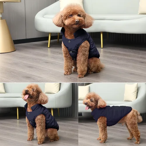 Vista 8 de JoyDaog Chaqueta cálida con forro polar de 2 capas para cachorros en invierno y clima frío, abrigo suave y resistente al viento para perros Azul