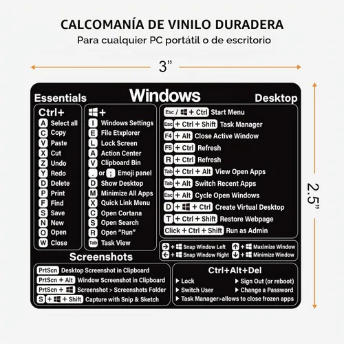 Vista 2 de Adhesivo de acceso directo de Windows – Adhesivo de vinilo de acceso directo de teclado, calcomanías de atajos de teclado de laptop, para cualquier