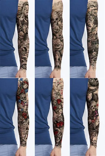 Vista 6 de Pinone Tatuaje temporal de brazo completo para hombre y mujer L19"xW7"(12 hojas)