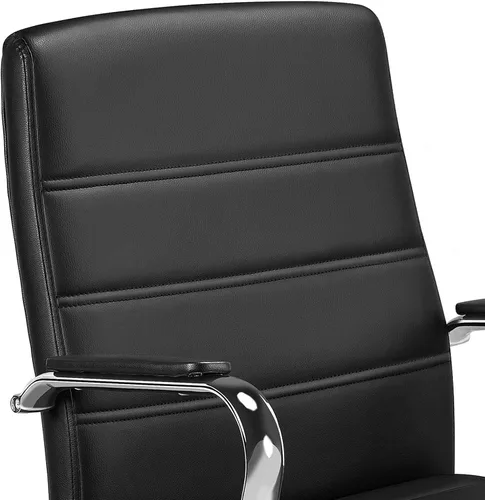 Vista 4 de Topeakmart Silla de oficina con respaldo medio, silla ejecutiva giratoria ajustable de piel sintética, color negro