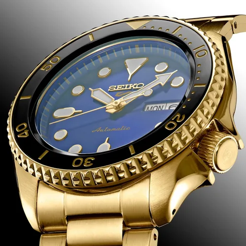 Vista 4 de SEIKO Reloj automático para hombre - Colección 5 Sports - Reloj deportivo para hombre con acabado dorado de acero inoxidable - Resistente al agua