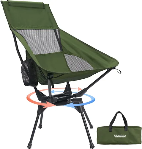 Vista 11 de Silla de camping giratoria de 360° mejorada para adultos, silla plegable portátil con soporte para tazas, mochila compacta ligera para exteriores