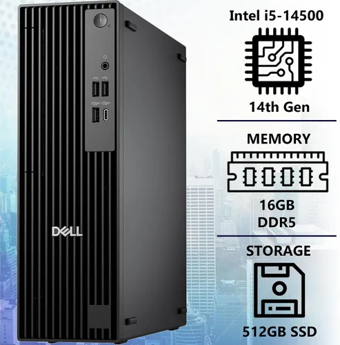 Vista 2 de Dell Pro Slim QCS1250 Intel i5-14500, RAM DDR5 de 16 GB, PCIe NVMe de 512 GB, RJ-45, puerto DP, HDMI, KB y mouse con cable, Windows 11 Pro