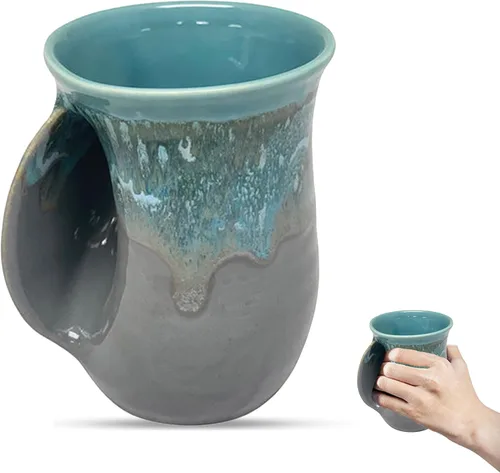 Vista 30 de Clay in Motion - Taza calentadora de manos para diestros, diseño Ocean Tide Marea del Océano