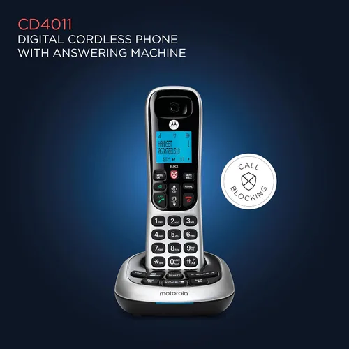 Vista 5 de Motorola CD4011 DECT 6.0 Teléfono inalámbrico con contestador automático y bloque de llamadas, plata/negro, 1 auricular
