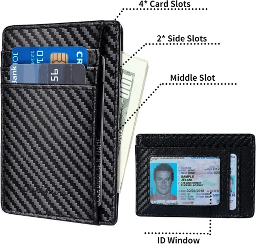 Vista 2 de Cartera Chelmon Slim para Hombre, Cartera Minimalista de Bolsillo Frontal con Bloqueo RFID para Tarjetas de Crédito