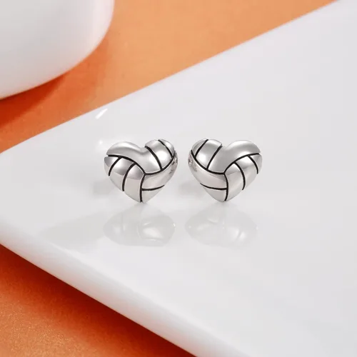Vista 3 de 925 Sterling Silver Heart Volleyball Basketball Softball Baseball Stud Earrings Hypoallergenic Jewelry Gifts for Women Teen Girls Players