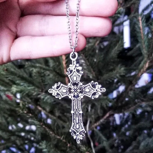Vista 3 de Collar con colgante de cruz vintage para mujeres y hombres, regalo de cadena larga, punk, gótico, accesorios de joyería, gargantilla gótica hábil