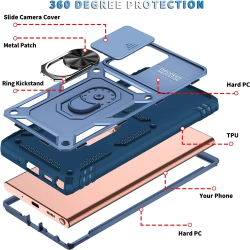Vista 5 de Funda para Galaxy Note 20 Ultra, a prueba de golpes, resistente a los impactos con cubierta protectora de lente deslizante para Samsung Galaxy Note