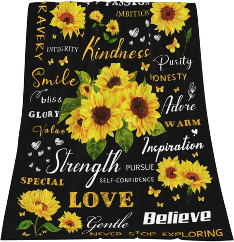 Vista 7 de Regalos de girasol para mujer, manta curativa positiva de girasol, cumpleaños para mujeres y mamá, mantas de franela suave con girasoles decorativos