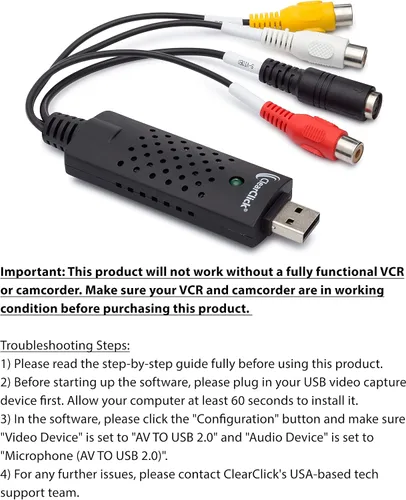 Vista 2 de ClearClick Asistente de VHS a DVD con capturadora de video USB y soporte técnico gratuito en EE. UU
