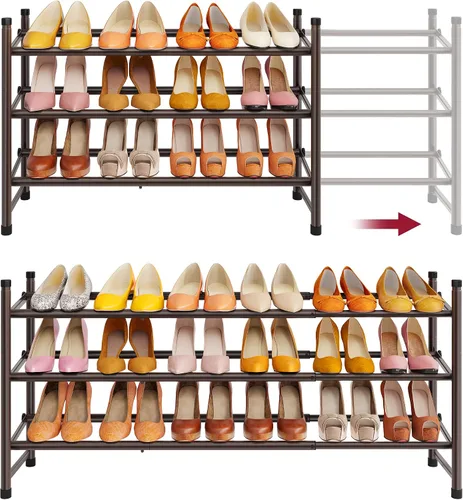 Vista 21 de Tajsoon Zapatero expandible para armario de 1 nivel, 28-41 pulgadas, almacenamiento de zapatos ajustable y apilable, organizador de zapatos de metal