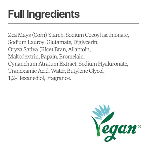 Vista 6 de Lavado de polvo de salvado de arroz Lavado facial exfoliante suave para pieles sensibles Limpiador facial con enzimas veganas y exfoliante