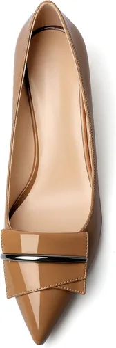 Vista 3 de YODEKS Zapatos de tacón grueso para mujer, tacón de bloque bajo, punta puntiaguda, zapatos de tacón para el trabajo, casual, vida diaria, fiesta
