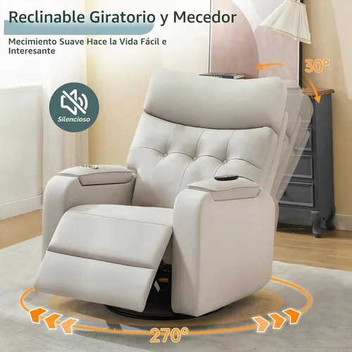 Vista 6 de Sillón reclinable giratorio eléctrico con masaje y calor, sillón reclinable
