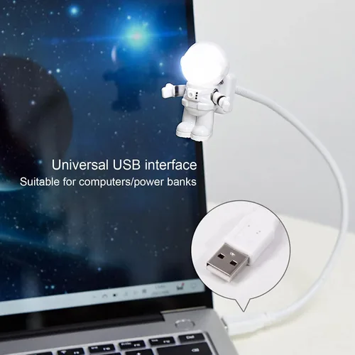 Vista 7 de Spaceman - Luz nocturna de caricatura, luz LED creativa de caricatura, luz LED de libro USB, lámpara de escritorio para computadora de astronauta